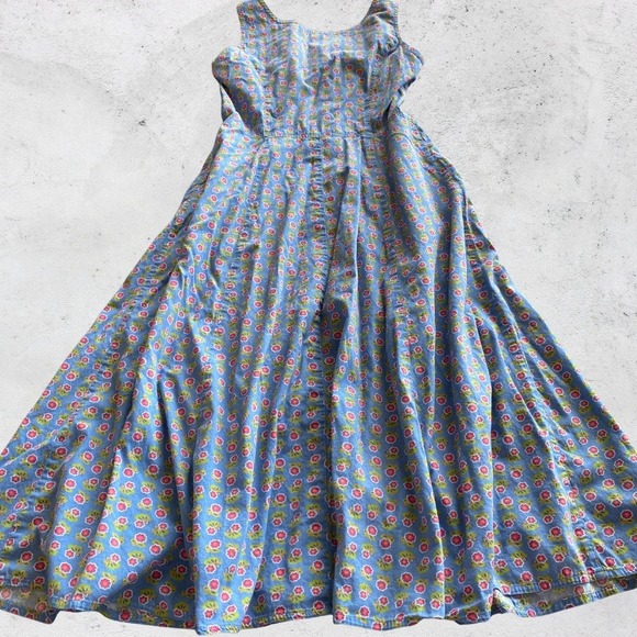 Lizsport Vintage 90s Floral Cotton Button up Midi Dress Blue Petite 10P cottage - Picture 4 of 9